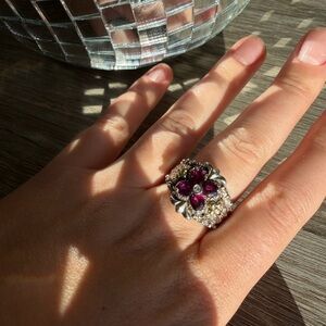 Barbara Bixby Womens Ring Sterling Silver 18K Gold Diamond Amethyst Size 7